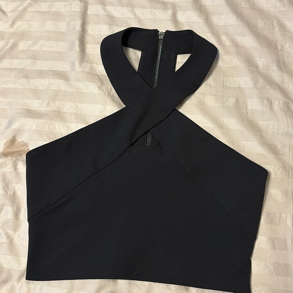 TTYA x Long Tall Sally Black Crop Top cris cross halter - US6
